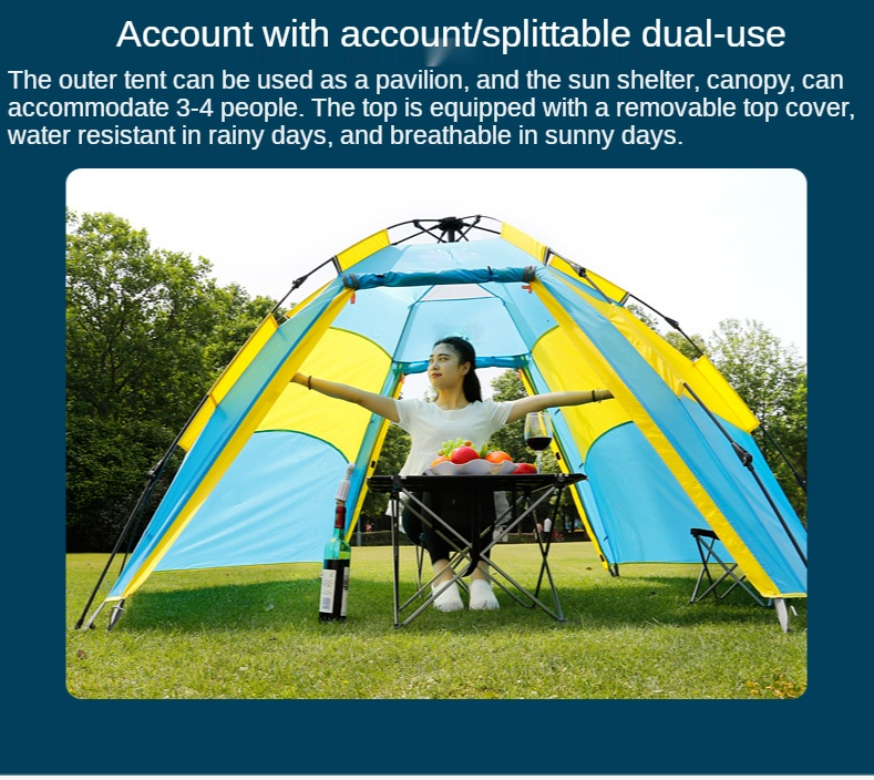 Cheap Goat Tents Outdoor Hexagonal 3 4 People Multi Person Automatic Rainproof Camping Family Leisure Tent Upgrade Tents 